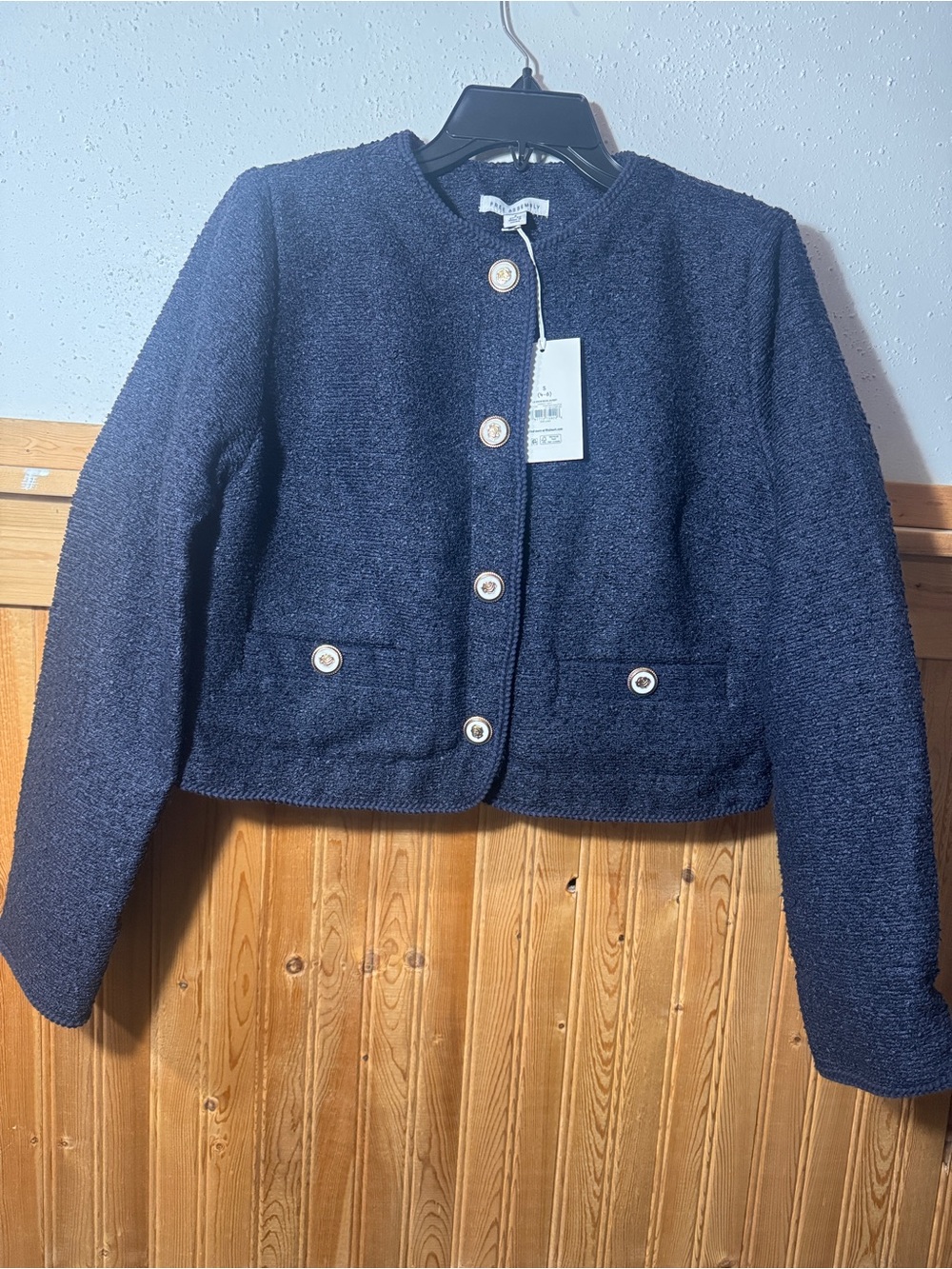 NWT Free Assembly Navy Bouclé Collarless Nubby Lady Jacket - Size S